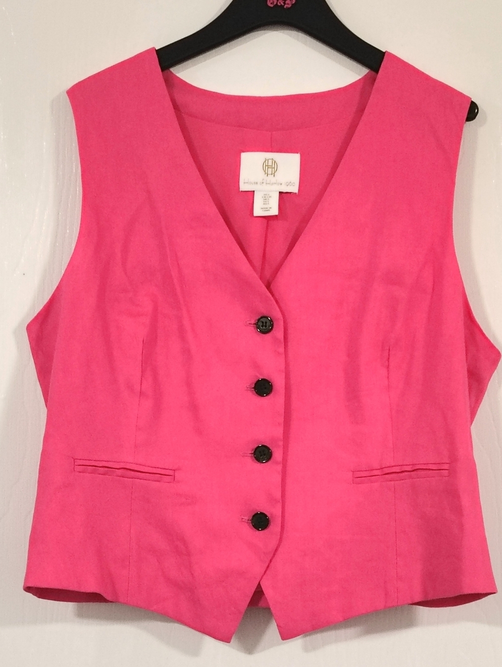 House of Harlow 1960 Pink Button Front Vest Linen Blend Women's Large Retro 90's